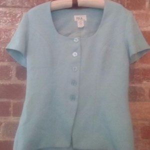 PJLA Casual Career Blue Short Sleeve Jacket or Blouse Layering Top Women Size S